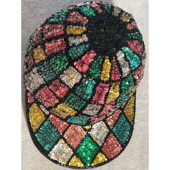 Vintage Sequin Mosaic Patterned Cap With Black Base For Adults - Picture 7 of 12